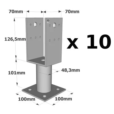 Pieds de poteau en U avec platine - Réf. PPUP70_10