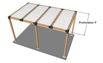 Schéma illustrant une structure en bois avec l’indication de la profondeur P, adaptée pour le bricolage ou la construction.