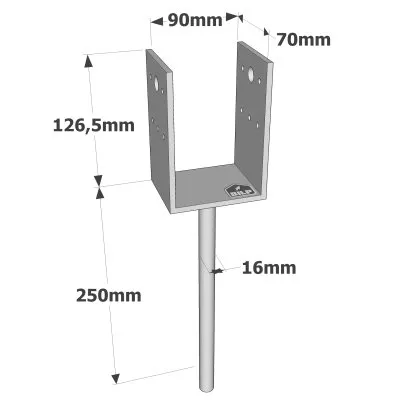 Pieds de poteau en U à sceller - Réf. PPD90/70G