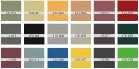 Palette de couleurs variées avec codes, incluant des tons de vert, rouge, bleu, beige et jaune pour des projets créatifs.