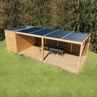 Vignette de l'article : Un méga poolhouse - Poteaux bois 15x15 et assemblage étriers invisibles