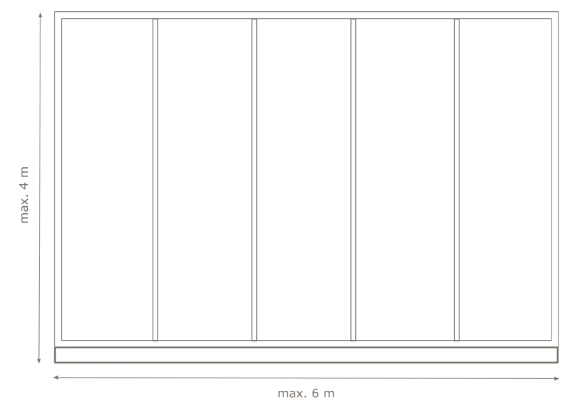 Schéma dimensionnel illustrant un panneau de 4 m de hauteur et 6 m de largeur, avec quatre sections verticales.