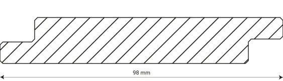 Croquis technique d’une pièce mesurant 98 mm de long, avec motifs en diagonale et formes spécifiques sur les deux extrémités.