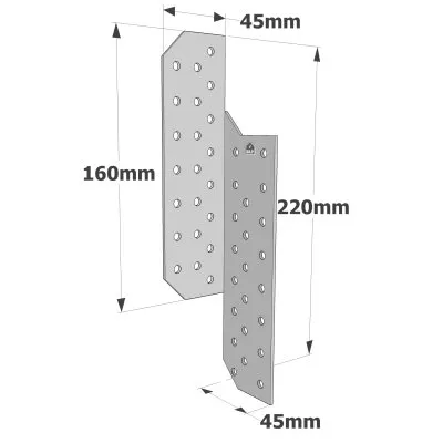 Patte de solivage DROITE - 45x220x2mm - Réf. PSD220/45/2