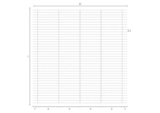 Diagramme de coordonnées avec axes W, L, S et X, Y, représentant des lignes horizontales et verticales.