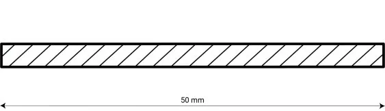 Schéma d’une barre de 50 mm, avec des lignes diagonales indiquant un motif de texture. Idéal pour des usages techniques.