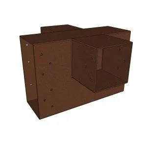 Vue en perspective du connecteur SUNDIY Corten RAL 8011 - 240mm en forme de + avec 4 directions