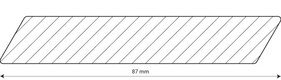Image représentant un dessin technique d’une forme allongée avec des traits diagonaux et une dimension de 87 mm.