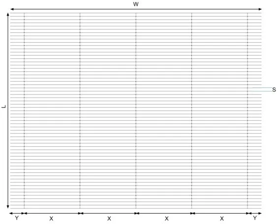 Grille de coordonnées avec axes X, Y, W, L et S, illustrant un système de repérage spatial.