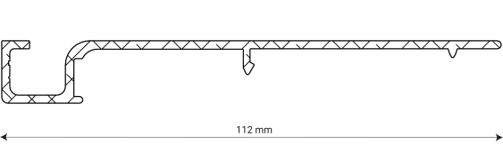 Illustration montrant un schéma avec des dimensions indiquées, représentant une mesure de 112 mm sur un fond simple.