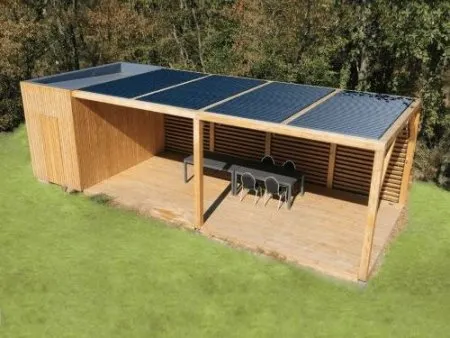 Un méga poolhouse - Poteaux bois 15x15 et assemblage étriers invisibles